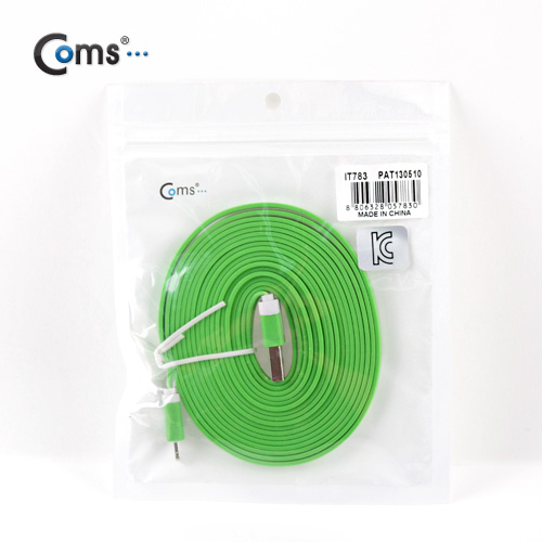 Coms iOS 스마트폰5 케이블(Flat) Green, 3M