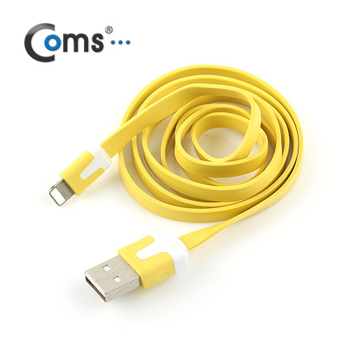 Coms iOS 스마트폰 5 케이블(Flat), Yellow/8핀/충전