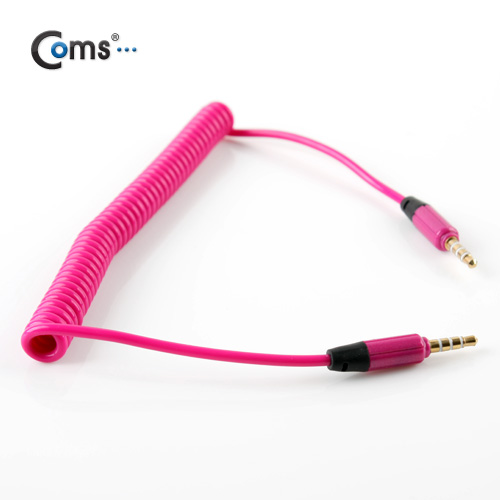 Coms 스테레오 케이블 Short / 3.5mm /4극 / 수(M/M) / 스프링 / Pink