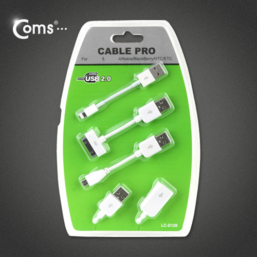 Coms iOS 스마트폰 5 USB 케이블(3 in 1/멀티) White, 1M