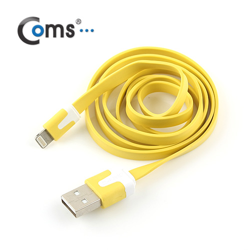 Coms iOS 스마트폰 5 케이블(Flat), Yellow/8핀/충전