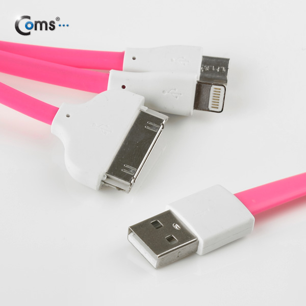 Coms 3 in 1 멀티 케이블 / 충전 케이블(Flat) 30cm/Pink