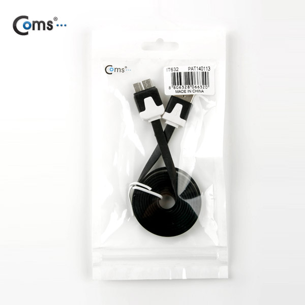Coms 갤럭시 노트3용 USB 2.0/Micro USB(B) 케이블 Flat, Black