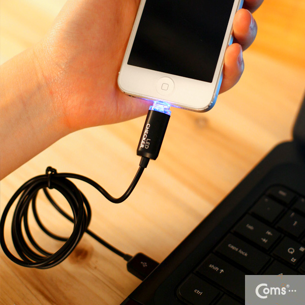 Coms iOS 스마트폰 5 LED 케이블/ 완충알림/Black/8핀/충전