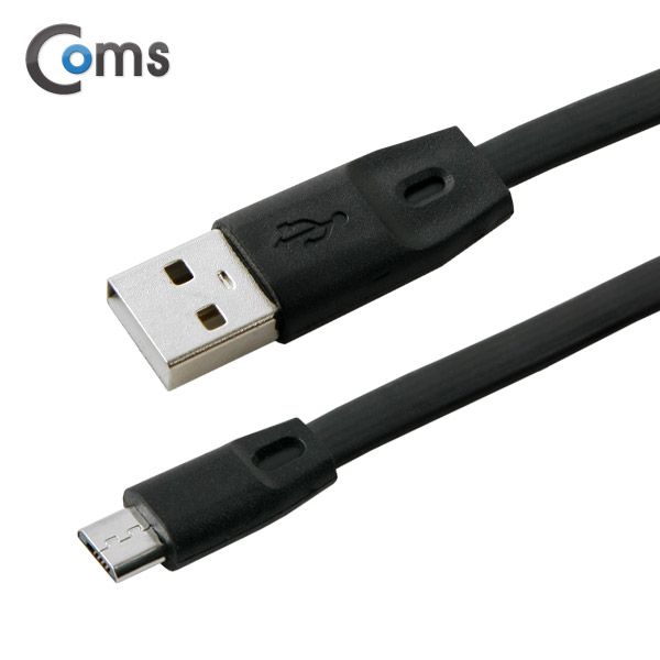 Coms USB/Micro USB(B) 케이블(Flat형) 1M, Black