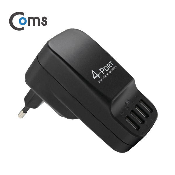 Coms 해외 여행용 전원 변환 멀티 충전기/아답터/어댑터, USB 4포트, Black