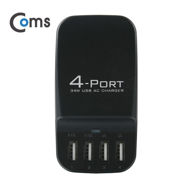 Coms 해외 여행용 전원 변환 멀티 충전기/아답터/어댑터, USB 4포트, Black