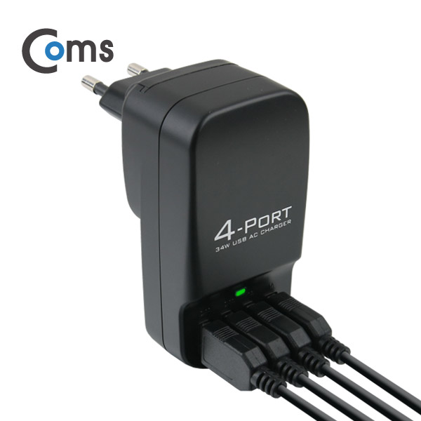 Coms 여행용 USB 4포트 전원 충전기/변환용-다기능 멀티(Black)