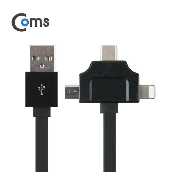 Coms USB 3.1 케이블(Type C) 3 in 1, T형, Black (Micro 5P/ 8P)