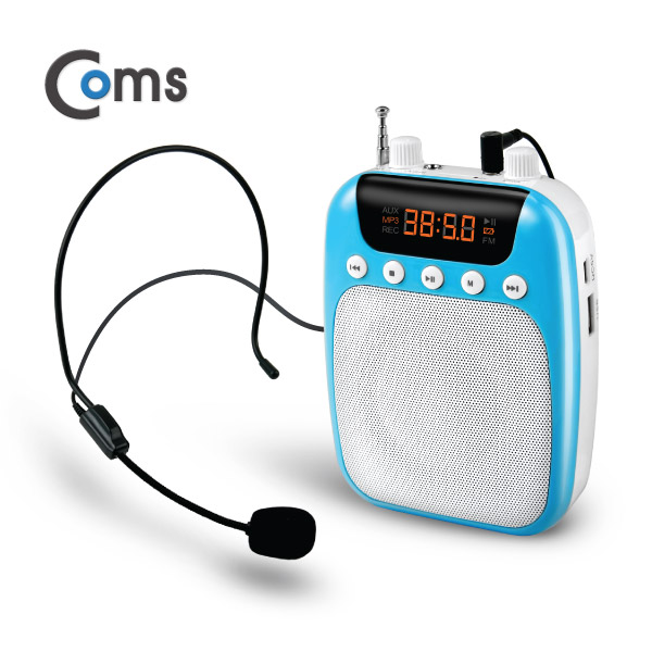 Coms 휴대용 유선 마이크 앰프, 블루 / FM라디오,MP3,USB,MicroSD재생,AUX