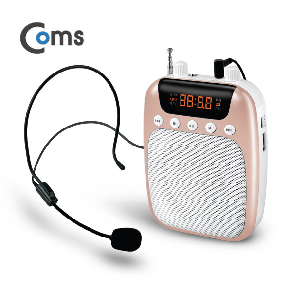 Coms 휴대용 블루투스 유선 마이크 앰프, 로즈골드 / FM라디오,MP3,USB,MicroSD재생,AUX
