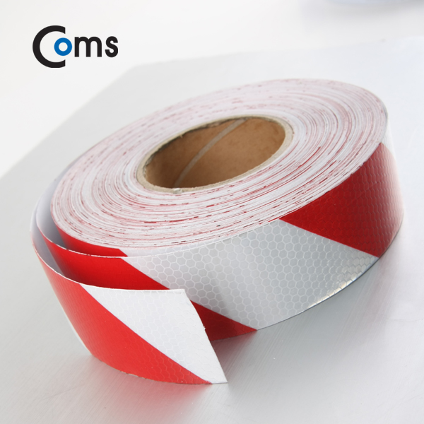 Coms 안전 형광테이프(사선), Red, 5cm x 50M / 반사 스티커 - 사선/빨강,흰색/육각도트