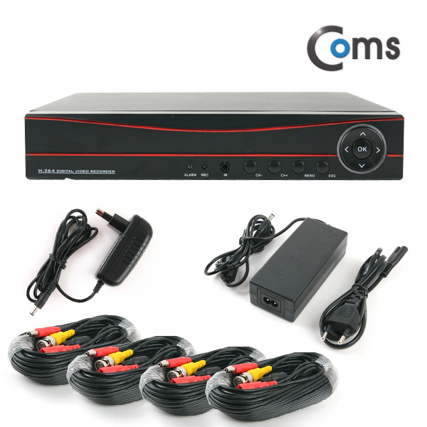 Coms CCTV 키트#3 4채널 패키지(DVR+실내용카메라*4EA+케이블)_AHD 1080P지원/200만화소