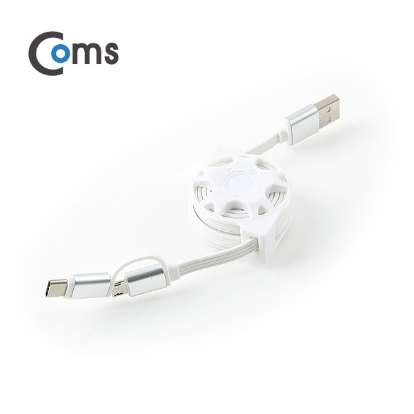 Coms USB 3.1 케이블(Type C), 2 in 1, 자동감김/White / 꼬리물기/Micro 5P/90cm