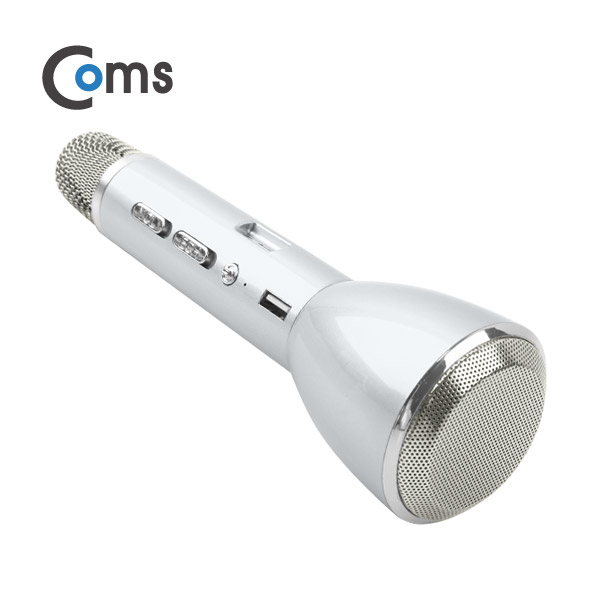 Coms 휴대용 블루투스 노래방 마이크 앰프(AUX 입력/에코/볼륨/USB 충전) 실버/ evn1