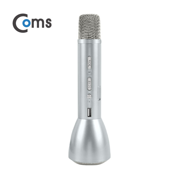 Coms 휴대용 블루투스 노래방 마이크 앰프(AUX 입력/에코/볼륨/USB 충전) 실버/ evn1
