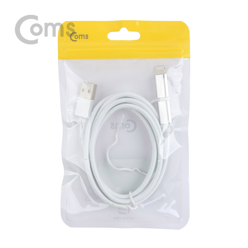 Coms iOS 스마트폰 케이블(패브릭/ 2 in 1) 2M, Android/White