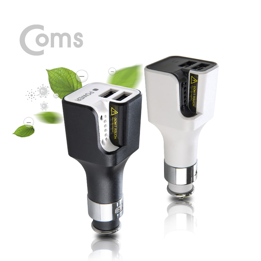 Coms 나비 자동차용 음이온 공기청정기 & USB 2Port 충전기 / Black