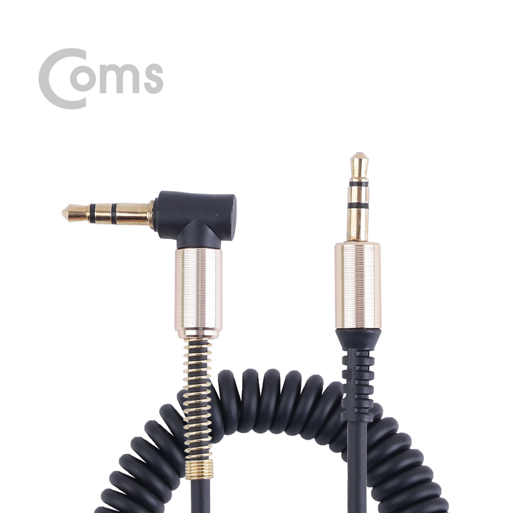 Coms 스테레오 케이블 (3.5 M/M) 한쪽 꺾임(꺽임) 30~50cm/ 스프링/ Black/Stereo