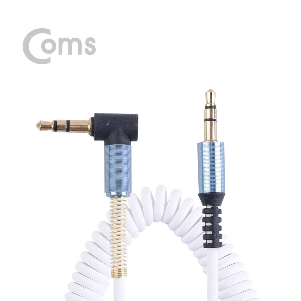 Coms 스테레오 케이블 (3.5 M/M) 한쪽 꺾임(꺽임) 30~50cm/ 스프링/ White/Stereo