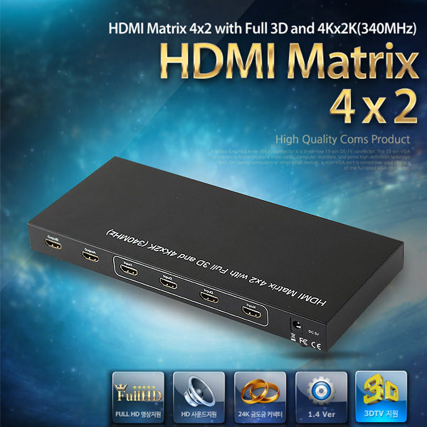 Coms HDMI 선택기(4:2) 메트릭스 4K x 2K/1.4v/3D/HDCP지원