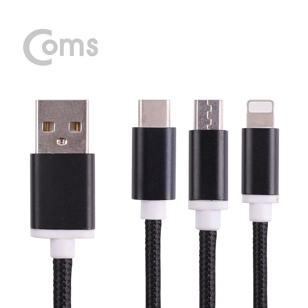 Coms Type C 케이블(3 in 1/스트롱) 1M / Black / Android / 8Pin (8핀) / Type C