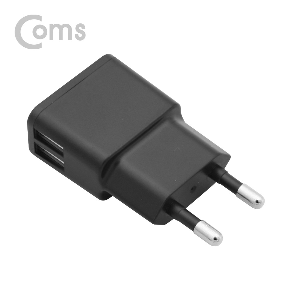 Coms 가정용 충전기 5V 2A, 2Port, 블랙 (케이블 미포함)