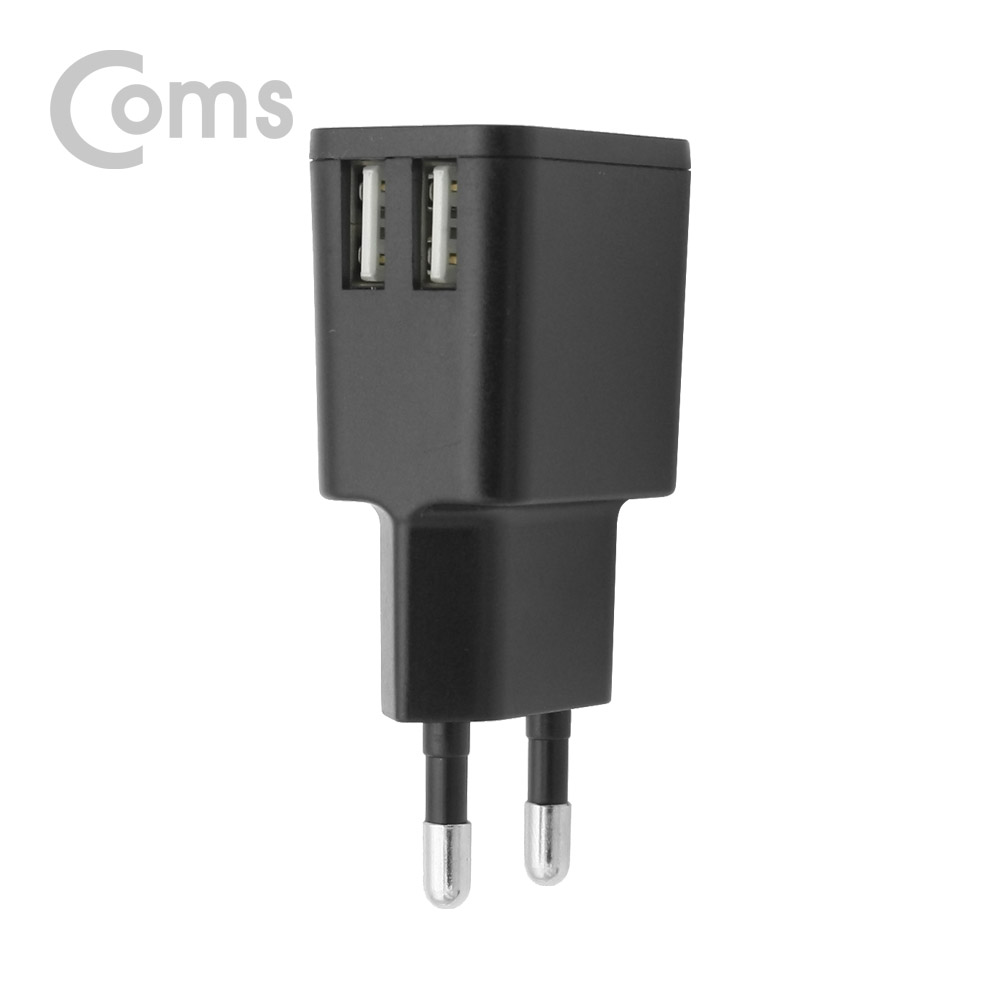 Coms 가정용 충전기 5V 2A, 2Port, 블랙 (케이블 미포함)