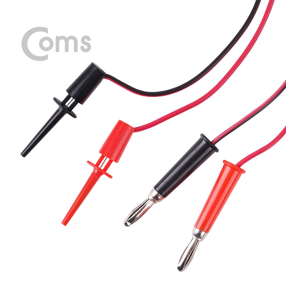 Coms IC 집게형 리드봉 / 바나나 플러그 케이블 2선 - Black/Red  / 후크-47mm
