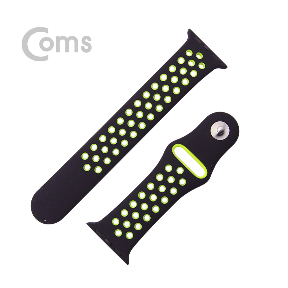 Coms 스마트 워치 손목밴드(고무), 42mm Black/Yellow Green