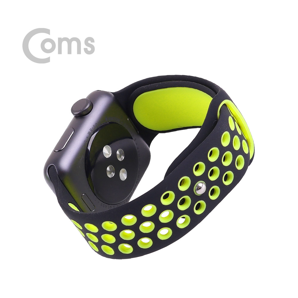 Coms 스마트 워치 손목밴드(고무), 42mm Black/Yellow Green