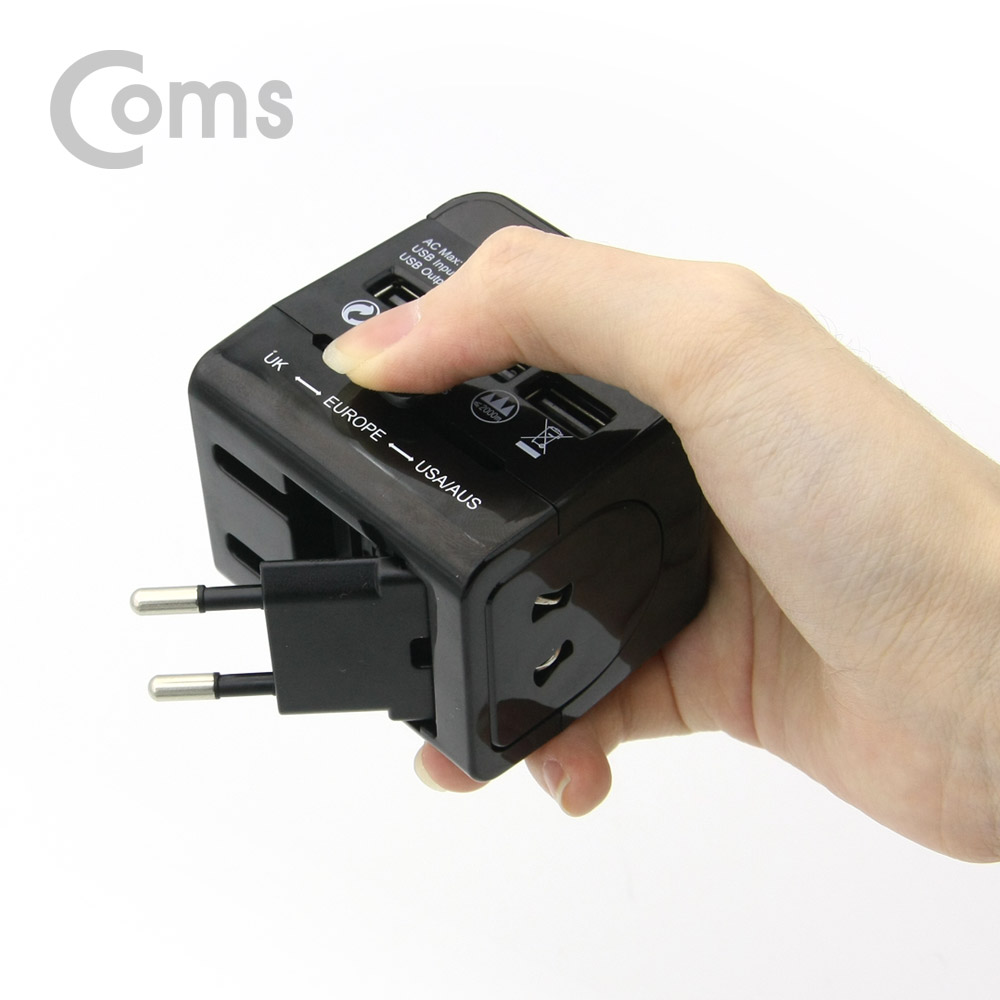 Coms 해외 여행용 전원 변환 멀티 충전기/아답터/어댑터, USB 3포트, 5V 3A