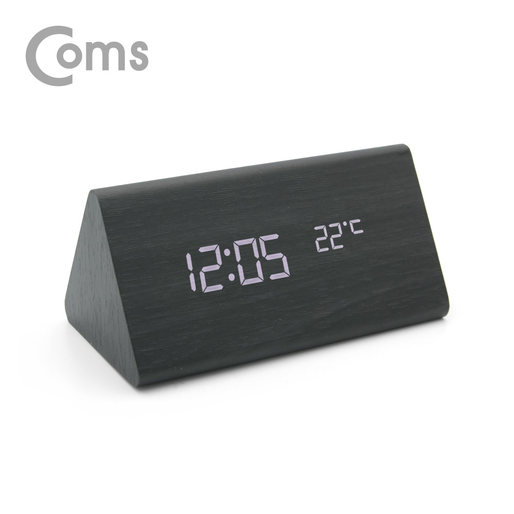 Coms 디지털 LED 나무시계 (삼각/Black)