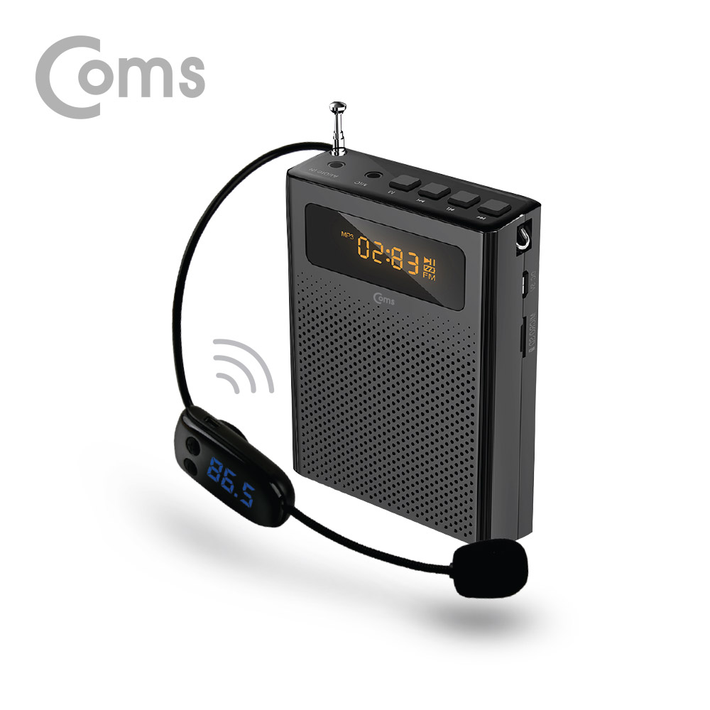 Coms 휴대용 무선 마이크 앰프(스피커) +유선 마이크 Black / FM 라디오, USB, Micro SD