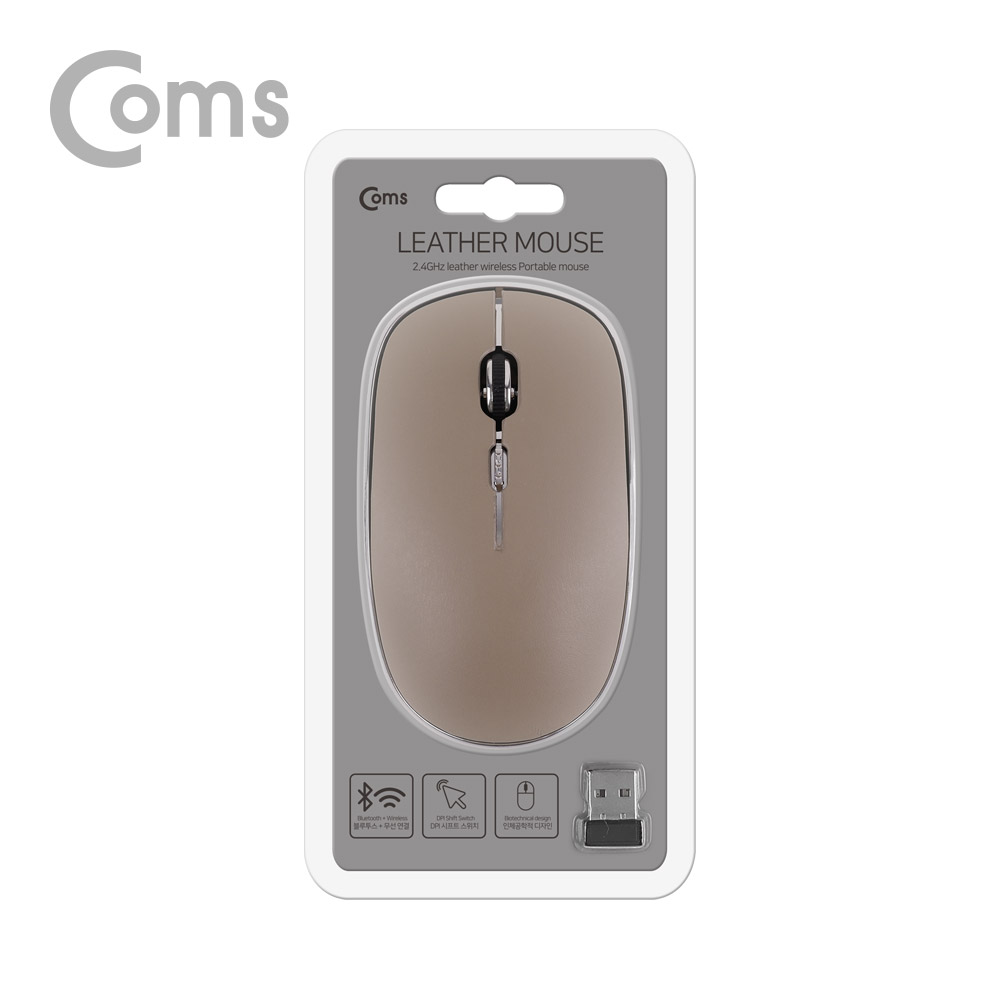 Coms 블루투스 v4.0 + 2.4GHz 무선 마우스 / 무소음 / 가죽 스타일 / 브라운