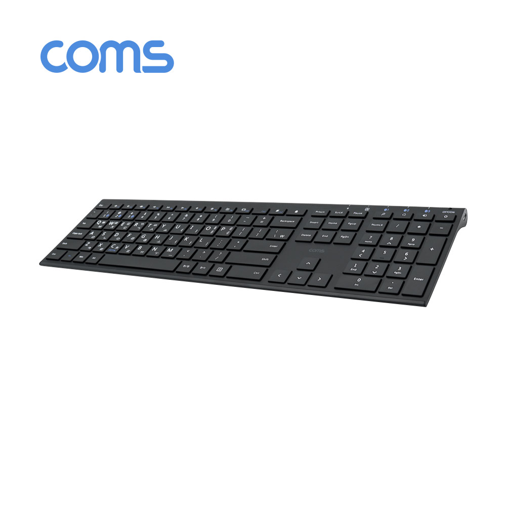 Coms [컴스품질보증] 슬림형 블루투스 키보드 V3.0 / Black / 멀티페어링 / 리튬배터리 280mAh