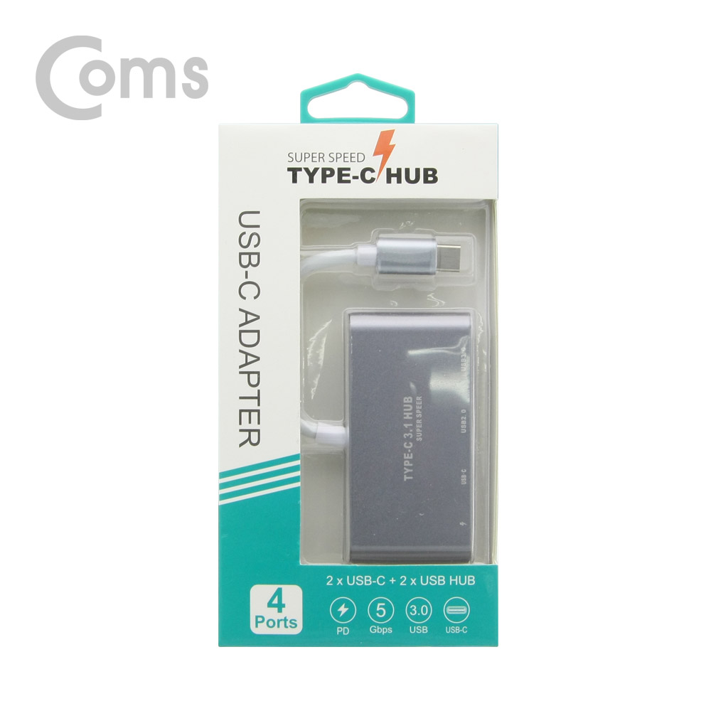 Coms USB 3.1 (Type C) 4포트 허브 / 컨버터 / Type C X 2 / USB 2.0 x 1 / 3.0 x 1 / 5Gbps
