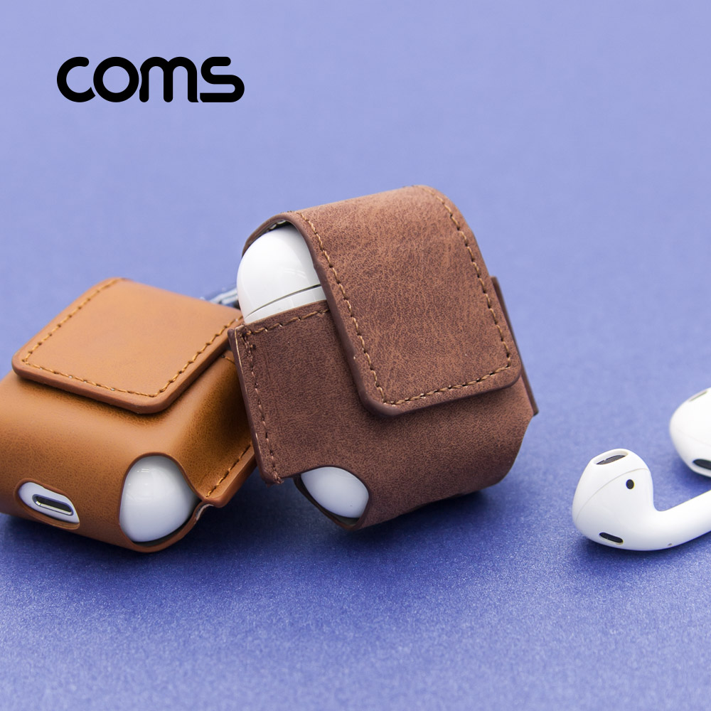 Coms 에어팟 가죽 케이스, Dark brown