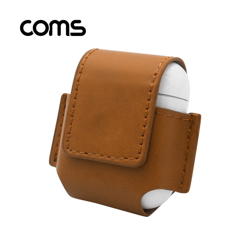 Coms 에어팟 가죽 케이스, Tan Brown