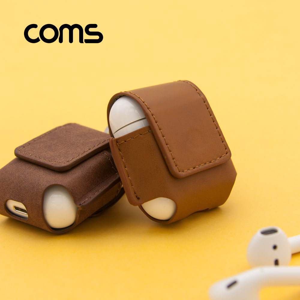 Coms 에어팟 가죽 케이스, Tan Brown