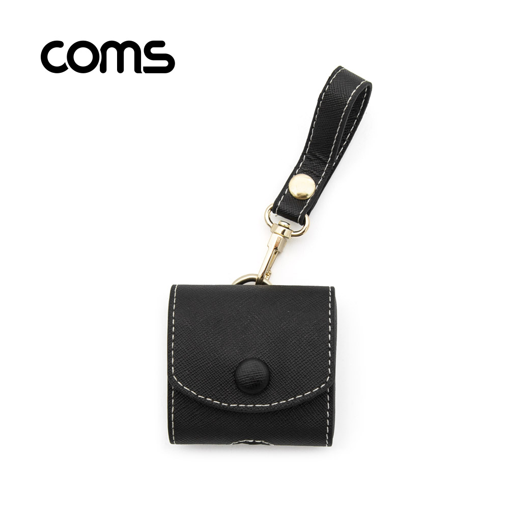 Coms 에어팟 가죽 케이스, 풀커버, Black