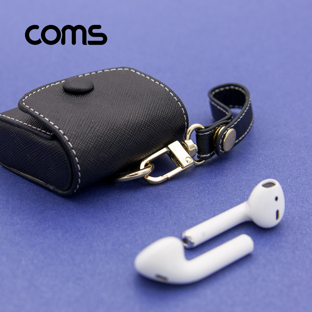 Coms 에어팟 가죽 케이스, 풀커버, Black