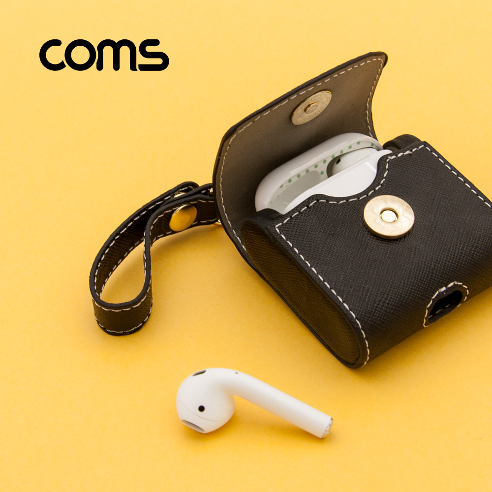 Coms 에어팟 가죽 케이스, 풀커버, Black