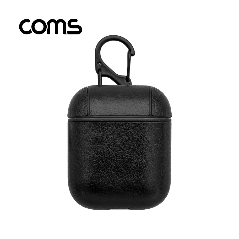 Coms 에어팟 가죽 하드 케이스, 풀커버, Black