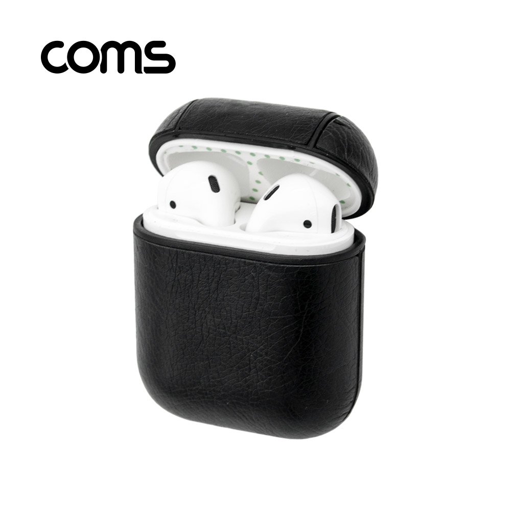 Coms 에어팟 가죽 하드 케이스, 풀커버, Black