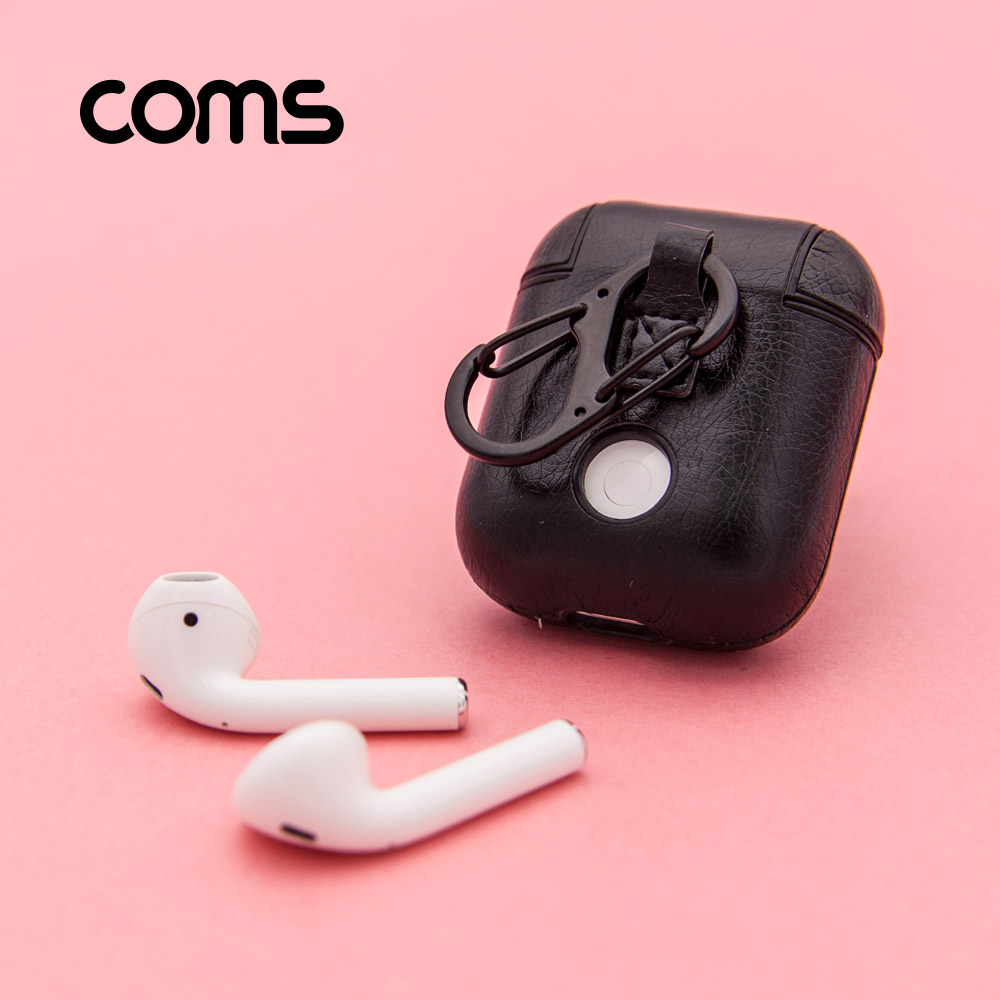 Coms 에어팟 가죽 하드 케이스, 풀커버, Black
