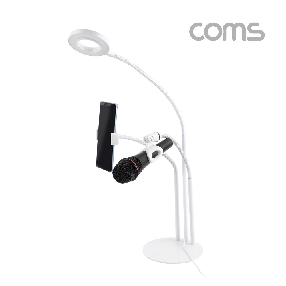 Coms LED 원형 램프(Ring Light)&스마트폰&마이크 스탠드(3 in 1) / 탁상 거치 / 개인방송용