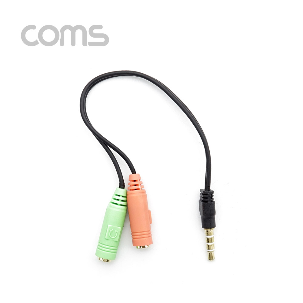 Coms 스마트폰 이어폰/마이크 연장 케이블 약 20cm-  ST 4극 M/ST F*2, Y형/Red & Green