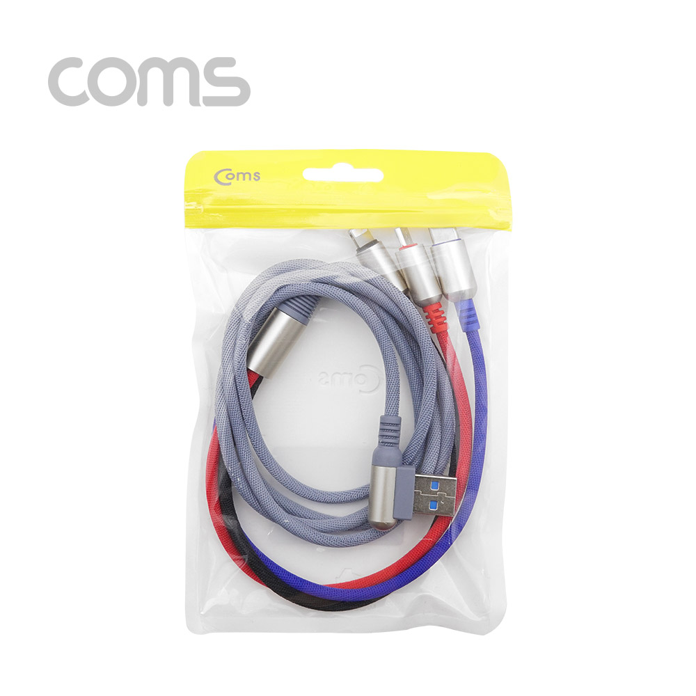 Coms 스마트폰 멀티 케이블(3 in 1) Color, USB 꺾임 - USB 3.1 (Type C)/Android 5P(Micro 5핀) /iOS 8P