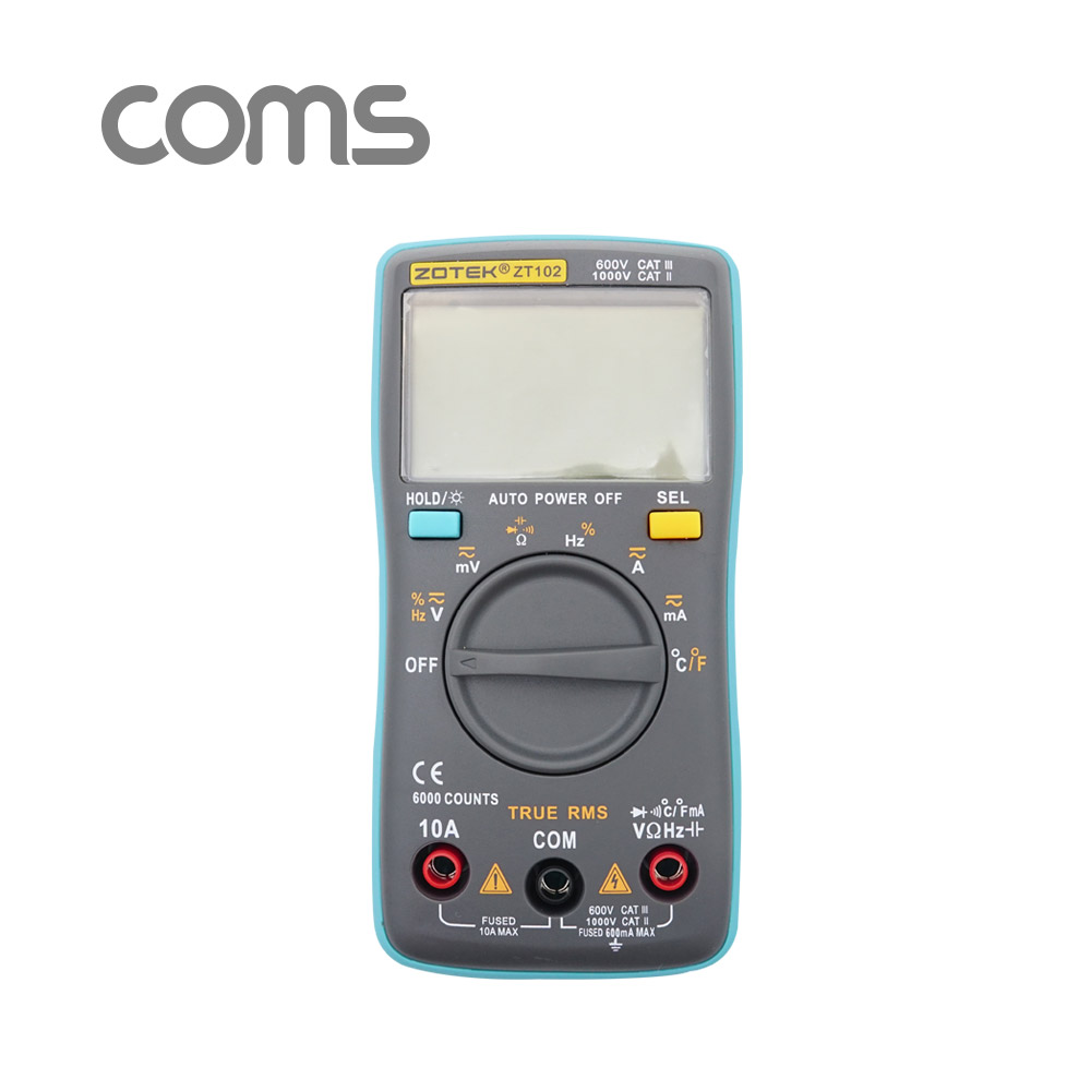 Coms 디지털 테스터기(전압용), 6000 COUNTS, 온도 측정, ZT102